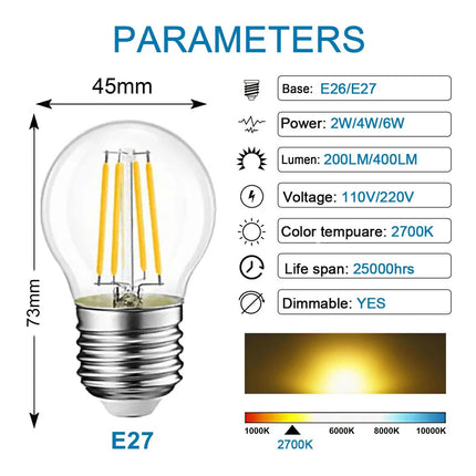 Ampoule LED Globe Rétro Edison G45 E27 2W - 6W Lumière Chaude 2700K - Luminous Place
