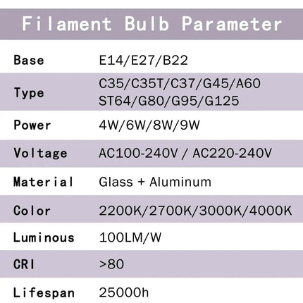 Ampoule LED filament E14 E27 4W - 9W verre blanc chaud 360° rétro Edison, 2 pièces - Luminous Place