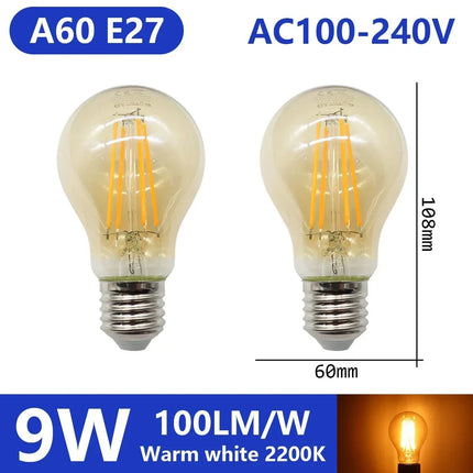 Ampoule LED filament E14 E27 4W - 9W verre blanc chaud 360° rétro Edison, 2 pièces - Luminous Place