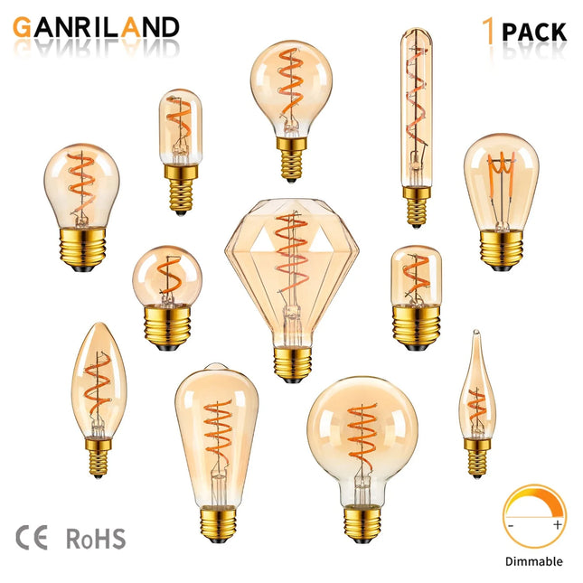 Ampoule LED filament spirale vintage E27 verre teinté or 3W dimmable ambiance chaleureuse - Luminous Place