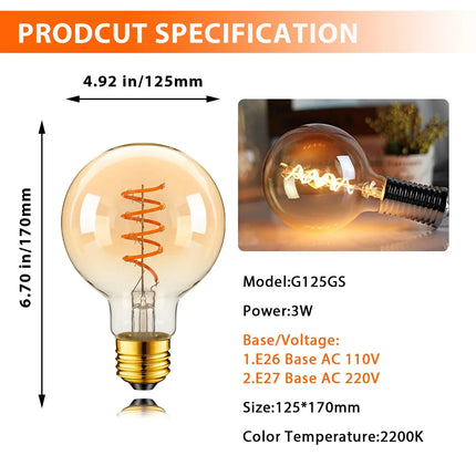 Ampoule LED filament spirale vintage E27 verre teinté or 3W dimmable ambiance chaleureuse - Luminous Place