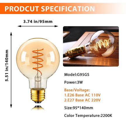 Ampoule LED filament spirale vintage E27 verre teinté or 3W dimmable ambiance chaleureuse - Luminous Place