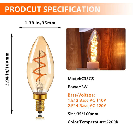 Ampoule LED filament spirale vintage E27 verre teinté or 3W dimmable ambiance chaleureuse - Luminous Place