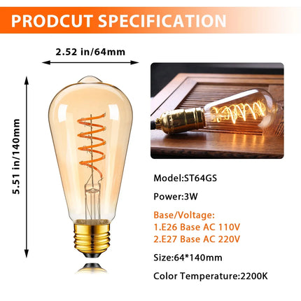 Ampoule LED filament spirale vintage E27 verre teinté or 3W dimmable ambiance chaleureuse - Luminous Place
