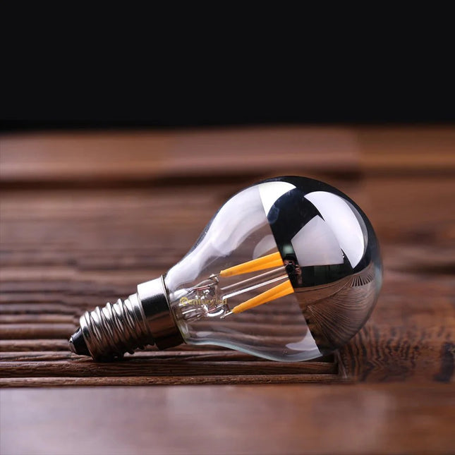 Ampoule LED dimmable E12 E14 4W G45 globe argenté 2700K ambiance chaude - Luminous Place