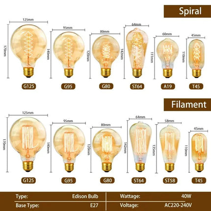 Ampoule Edison Vintage E27 40W, lumière filament chaude, lot de 6 pièces - Luminous Place