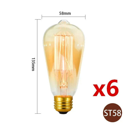 Ampoule Edison Vintage E27 40W, lumière filament chaude, lot de 6 pièces - Luminous Place