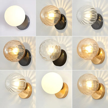 Applique Murale LED Boule en Verre Doré Moderne pour Intérieur