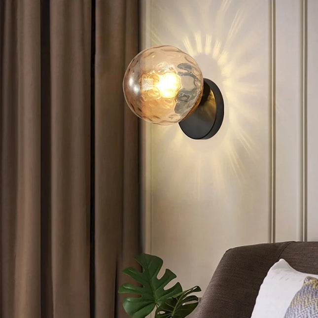 Applique Murale LED Boule en Verre Doré Moderne pour Intérieur
