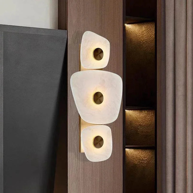 Applique Murale en Marbre Naturel, Design Élégant pour Salon et Chambre, Lumière Chaude