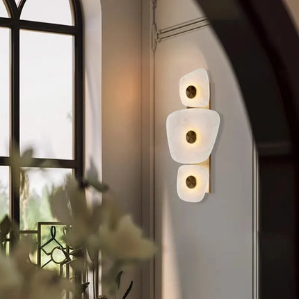 Applique Murale en Marbre Naturel, Design Élégant pour Salon et Chambre, Lumière Chaude