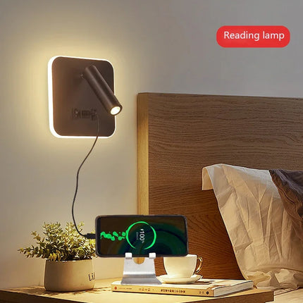 Applique Murale LED Minimaliste Moderne en Aluminium avec Charge USB et Lumière Chaude