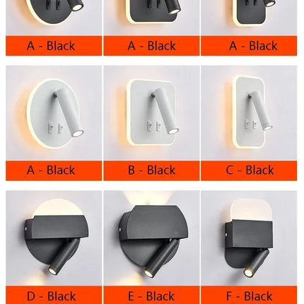 Applique Murale LED Minimaliste Moderne en Aluminium avec Charge USB et Lumière Chaude