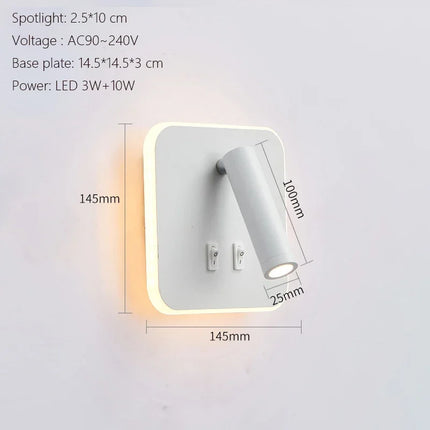 Applique Murale LED Minimaliste Moderne en Aluminium avec Charge USB et Lumière Chaude