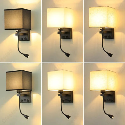 Applique Murale LED en Tissu E27 avec USB et Interrupteur, Angle Réglable, Lumière Chaude - Luminous Place