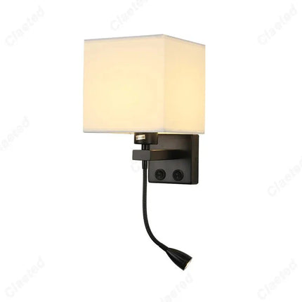 Applique Murale LED en Tissu E27 avec USB et Interrupteur, Angle Réglable, Lumière Chaude - Luminous Place