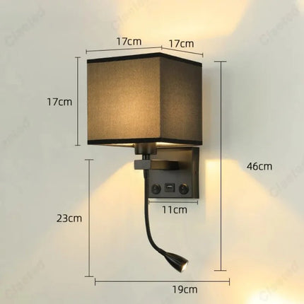 Applique Murale LED en Tissu E27 avec USB et Interrupteur, Angle Réglable, Lumière Chaude - Luminous Place