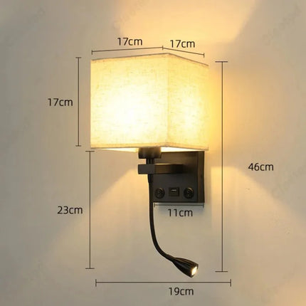 Applique Murale LED en Tissu E27 avec USB et Interrupteur, Angle Réglable, Lumière Chaude - Luminous Place