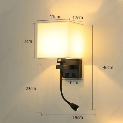 Applique Murale LED en Tissu E27 avec USB et Interrupteur, Angle Réglable, Lumière Chaude - Luminous Place
