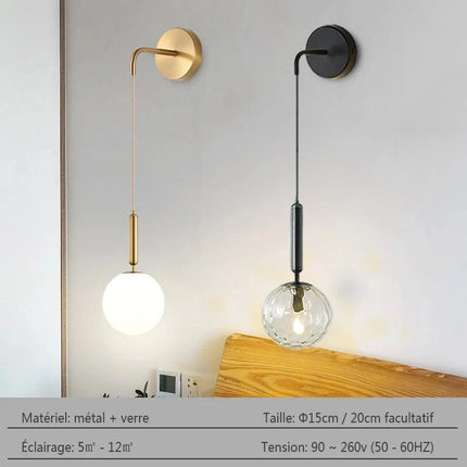Applique Murale Dimmable 2.4G Noir/Or en Verre Boule, Télécommande 30m - Luminous Place