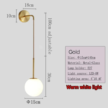 Applique Murale Dimmable 2.4G Noir/Or en Verre Boule, Télécommande 30m - Luminous Place