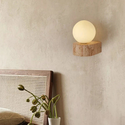 Applique Murale Japonaise en Pierre Naturelle avec Abat-jour Verre, Lumière Chaude pour Chambre
