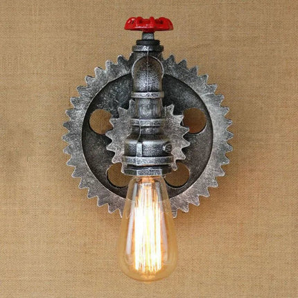 Applique Murale Vintage Industrielle en Fer et Bois avec Roue Dentée pour Salon et Étude - Luminous Place