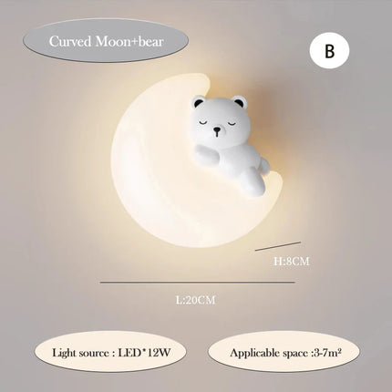 Applique Murale Enfant Ours Lapin Nuage en Résine Lumière Chaude Crème