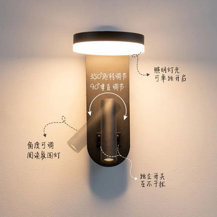 Applique Murale LED Design Moderne en Aluminium avec Interrupteur Rotatif Noir et Blanc