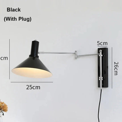 Applique Murale Bauhaus à Basculer avec Prise Pliable, LED Rotative, Chevet Rétro