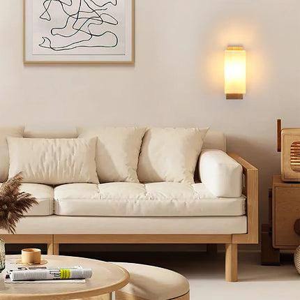 Applique Murale Bois et Verre Minimaliste E27, Lumière Chaude Ambiance Cosy