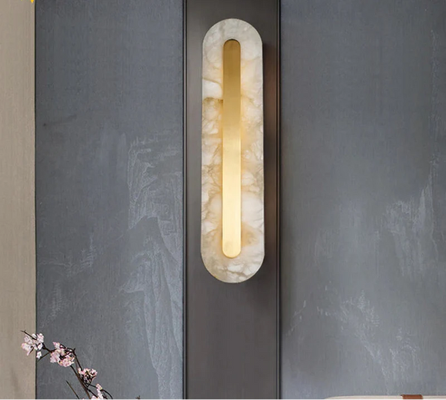 Applique Murale en Marbre et Cuivre Doré LED, Design Moderne et Minimaliste, Lumière Chaude pour Chambre et Hôtel
