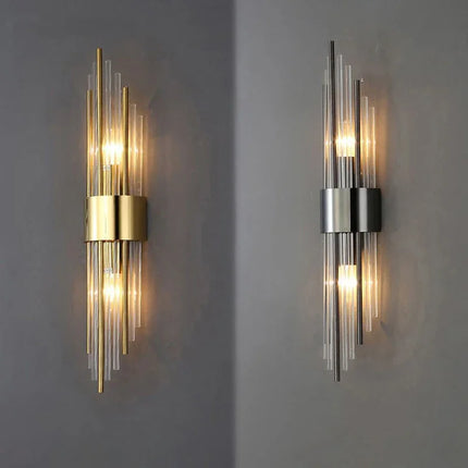 Applique Murale LED Dorée en Acier Inoxydable et Cristal, Éclairage Intérieur Design