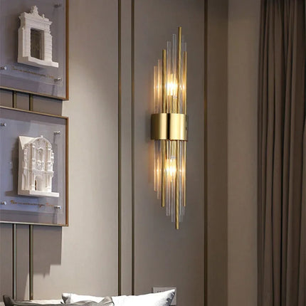 Applique Murale LED Dorée en Acier Inoxydable et Cristal, Éclairage Intérieur Design