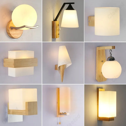 Applique Murale Bois et Verre E27 LED pour Salon et Chambre