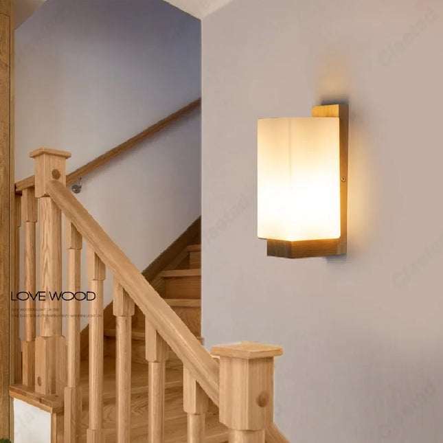 Applique Murale Bois et Verre E27 LED pour Salon et Chambre