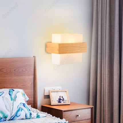 Applique Murale Bois et Verre E27 LED pour Salon et Chambre