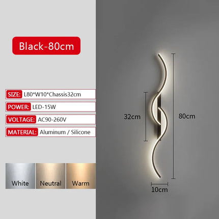 Applique Murale LED Moderne en Aluminium avec Télécommande et Gradation, Lumière Chaude et Froide