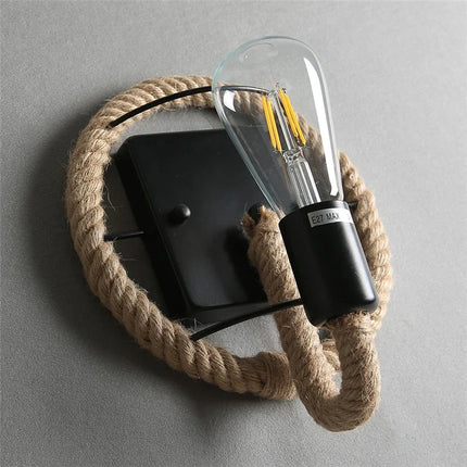 Applique Murale en Corde de Chanvre Style Rétro Américain, Luminaire Métal E27, Ambiance Chaleureuse