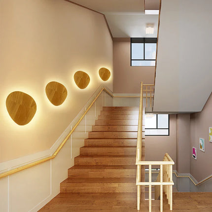 Applique Murale Circulaire en Bois Design Nordique Moderne, Lumière Ambiante pour Chambre et Escaliers
