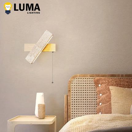 Applique Murale Japonaise en Travertin Jaune LED à Intensité Variable avec Interrupteur à Chaîne