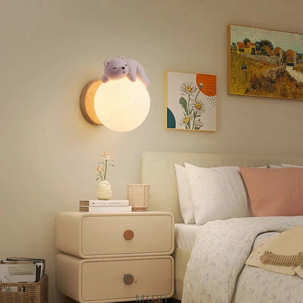 Applique Murale Ours en Bois Gravé, Luminaire Décoratif pour Chambre Bébé - Luminous Place