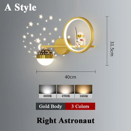 Applique Murale Moderne Enfants Lune Astronaute LED Verre Dépoli