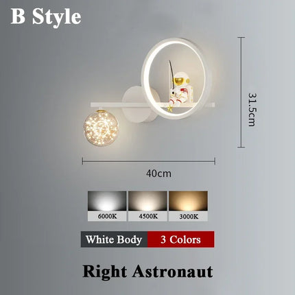 Applique Murale Moderne Enfants Lune Astronaute LED Verre Dépoli