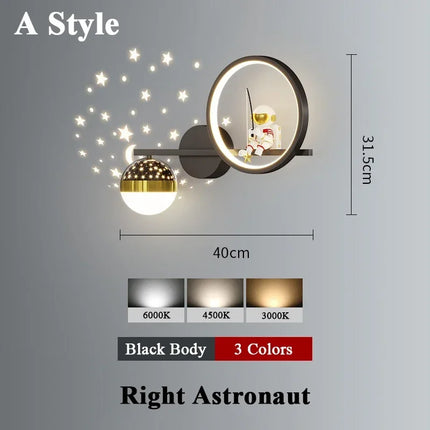 Applique Murale Moderne Enfants Lune Astronaute LED Verre Dépoli