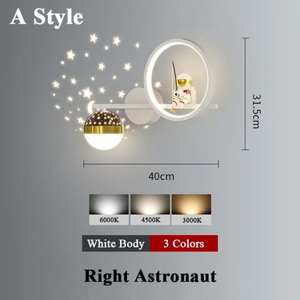Applique Murale Moderne Enfants Lune Astronaute LED Verre Dépoli