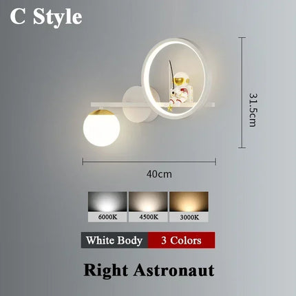 Applique Murale Moderne Enfants Lune Astronaute LED Verre Dépoli