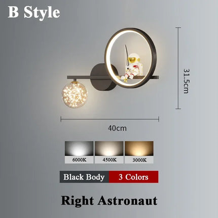 Applique Murale Moderne Enfants Lune Astronaute LED Verre Dépoli