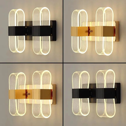 Applique Murale LED Moderne Noir et Or en Métal et Acrylique, Style Nordique Élégant