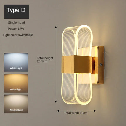 Applique Murale LED Moderne Noir et Or en Métal et Acrylique, Style Nordique Élégant